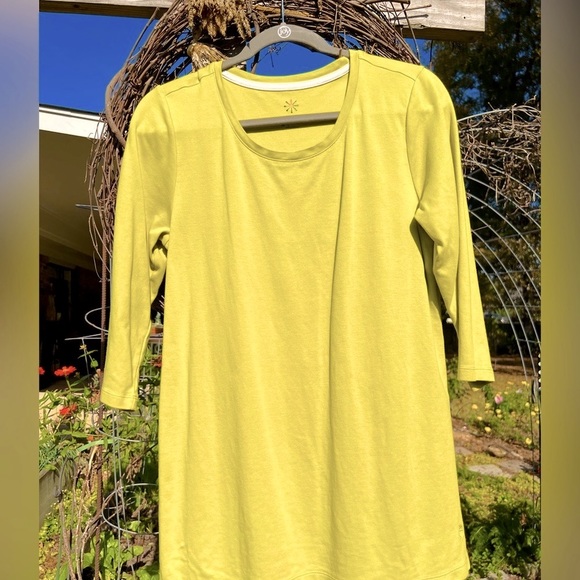 Pima cotton top sz M Issac Mizrahi 3/4 sleeves green pear - Picture 4 of 8